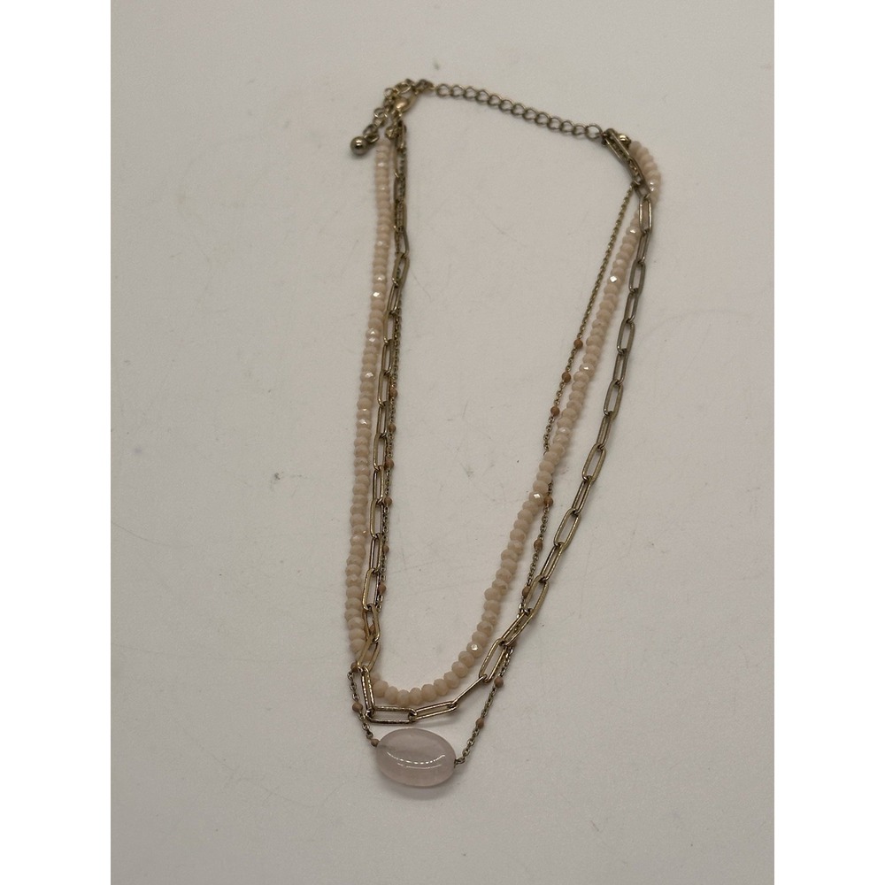 Girls Layered Beaded Chain Necklace Gold Tone Pink Stone Adjustable‎ Youth